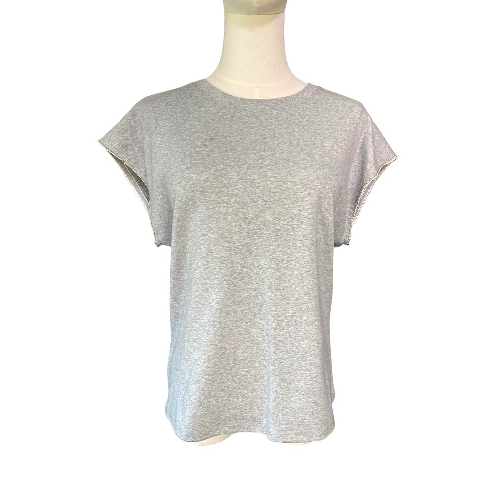 Marc New York Andrew Marc Gray Beaded Sleeve Cotton Tee Shirt Medium NWT